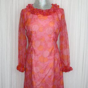 1960s Vintage Size Medium/Large Pink and Orange Long Sleeved Shift Dress